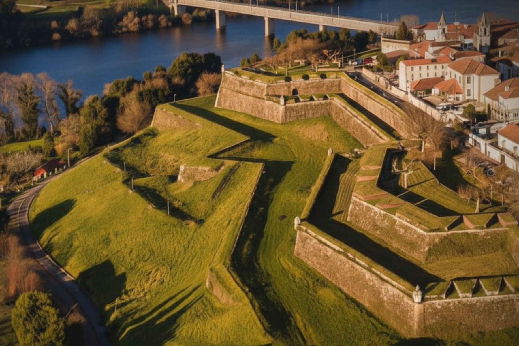 Aerial view of the Fortress of Valença overlooking the Minho River, Northern Portugal
