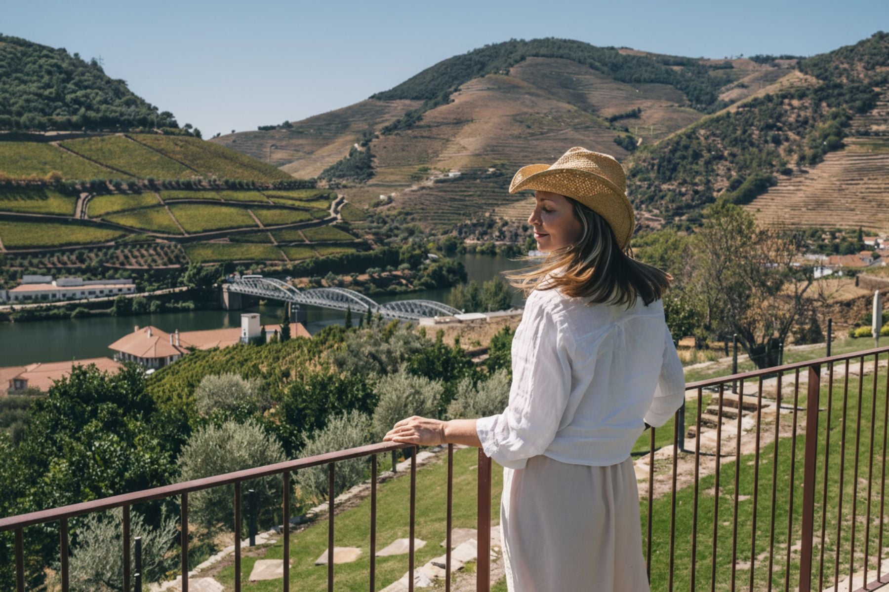 Scenic viewpoint overlooking the Douro Valley vineyards and river in Northern Portugal