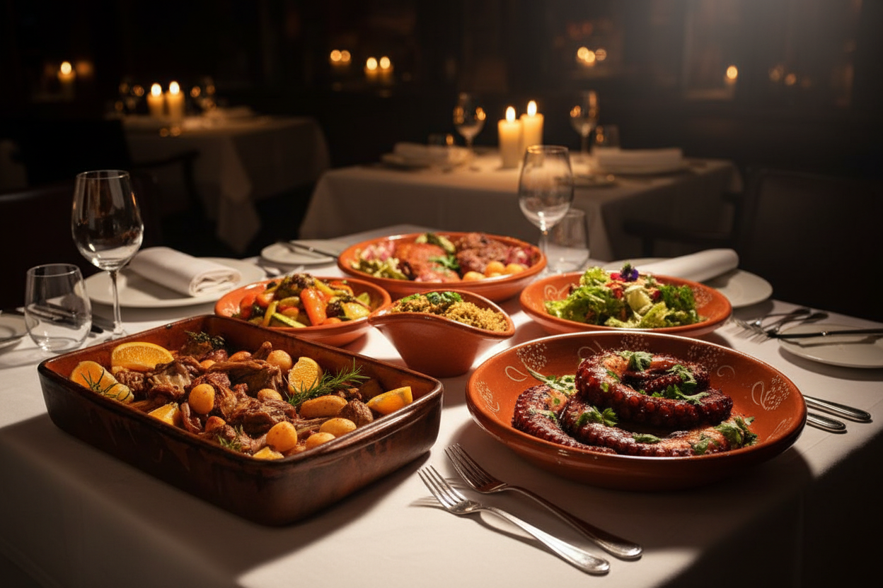 Traditional Minho cuisine served in an elegant restaurant setting, Northern Portugal